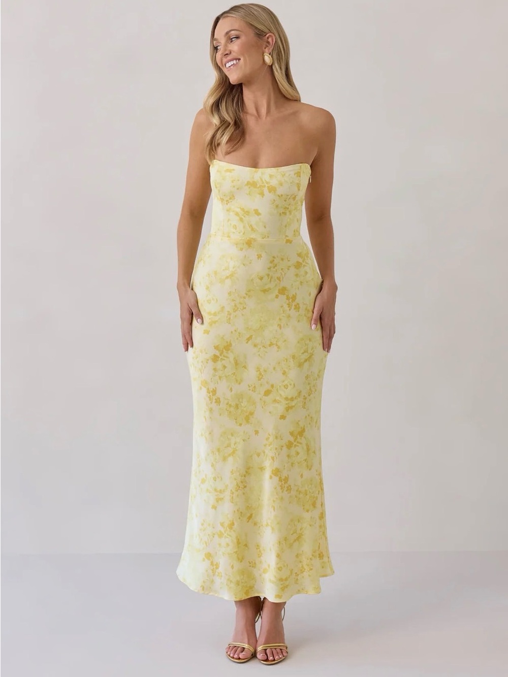 Park & Fifth Yellow Floral Strapless Dress - Size XS - Wedding Guest Dress